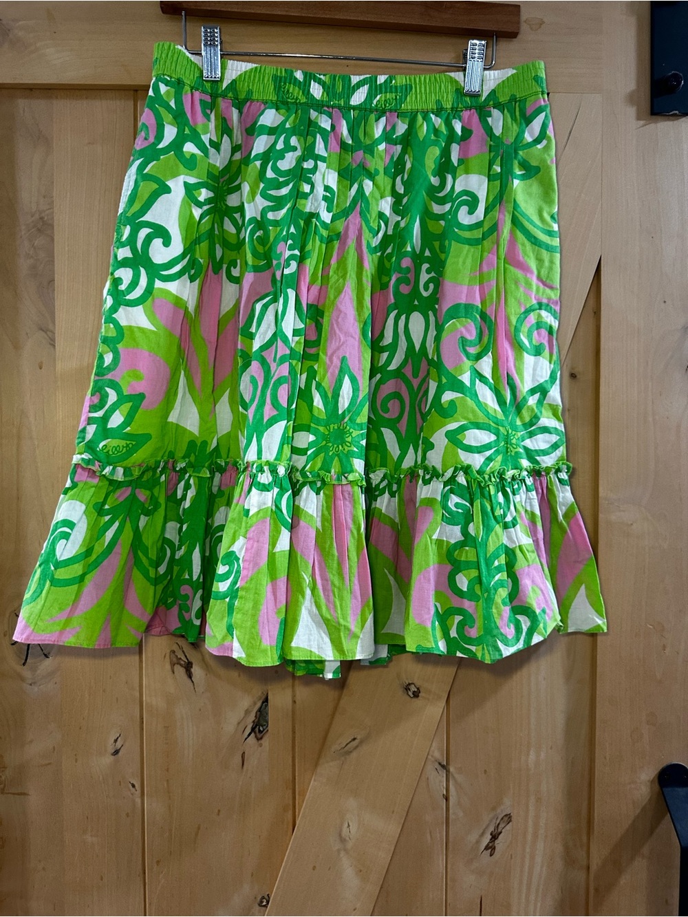 Lilly Pulitzer Green and Pink Floral Tiered Cotton Skirt